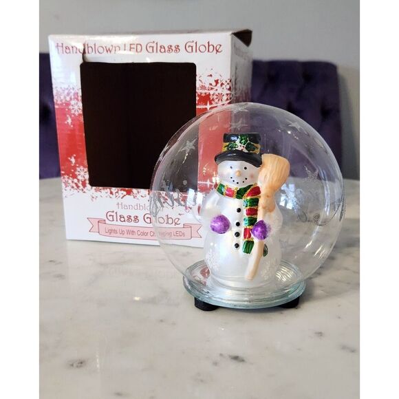 Color Changing Handblown Snowman Glass Globe LED Light Up Merry Christmas - Picture 1 of 6